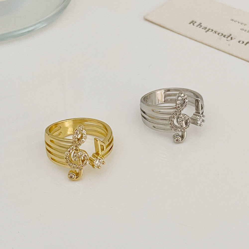 Anillos De Aleación De Símbolos Musicales Con Incrustaciones De Circón Al Por Mayor
